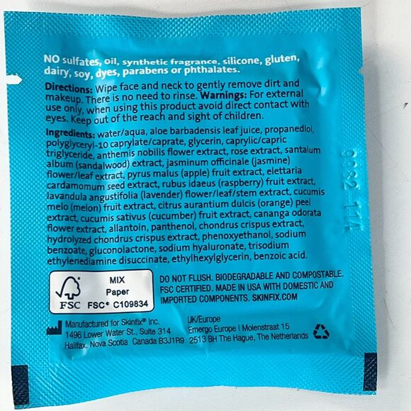 SkinFix Clean Skin Face Cleansing Wipes MakeUp Travel 3ct New - Picture 4 of 5